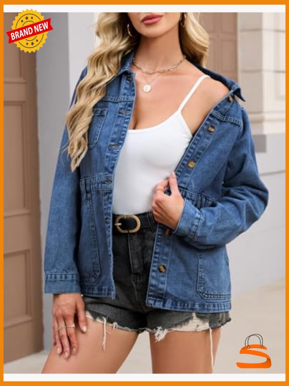 Oversized Denim Jacket Button Down Boyfriend Shacket with Pockets - Picture 5 of 7